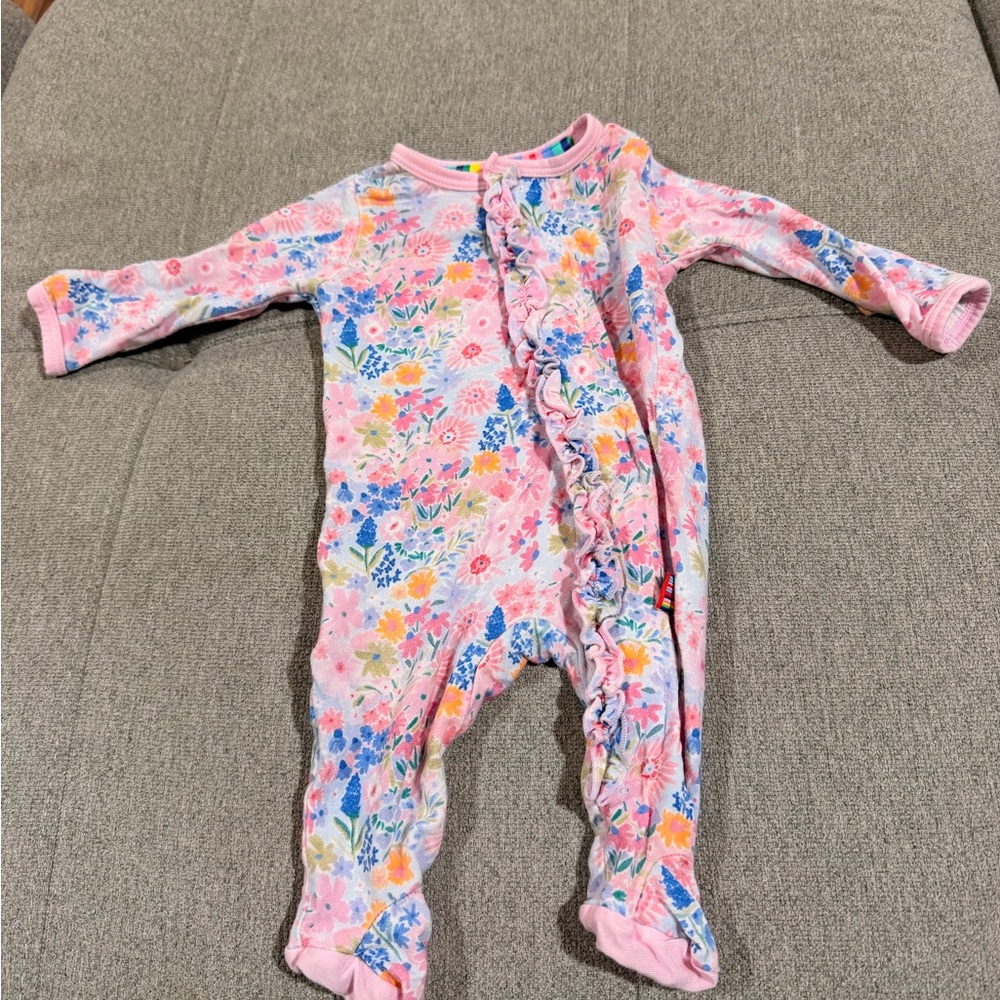 Magnetic Me Pink Floral Ruffle Footie Sleeper